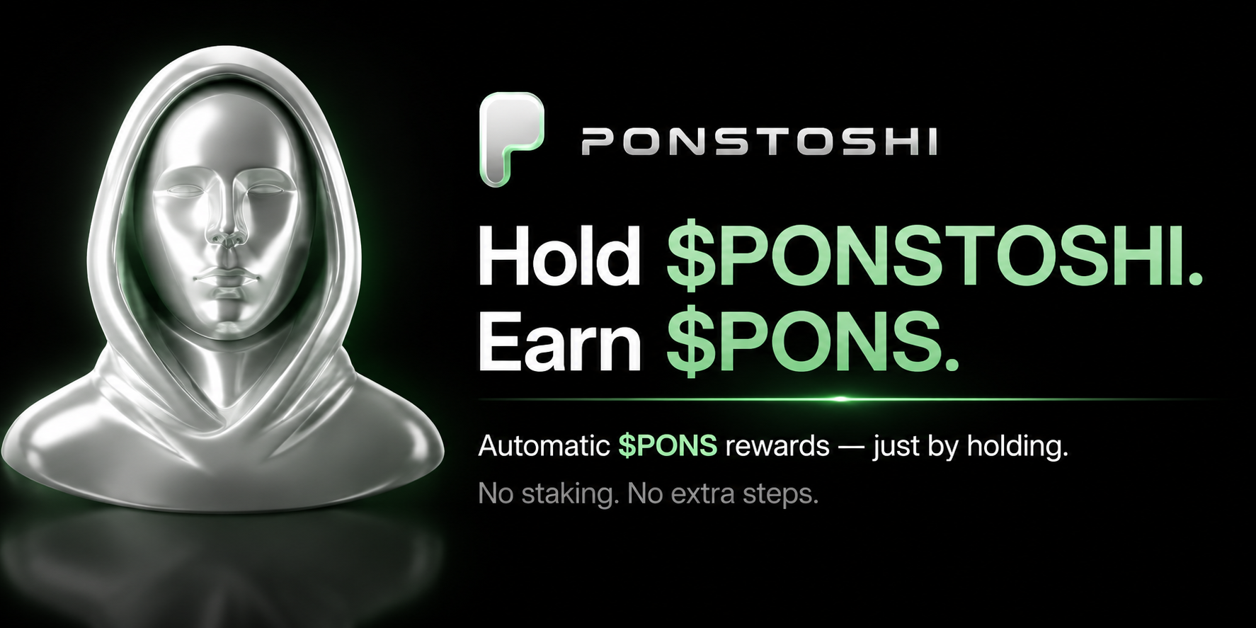 PONSTOSHI banner — Hold $PONSTOSHI. Earn $PONS.